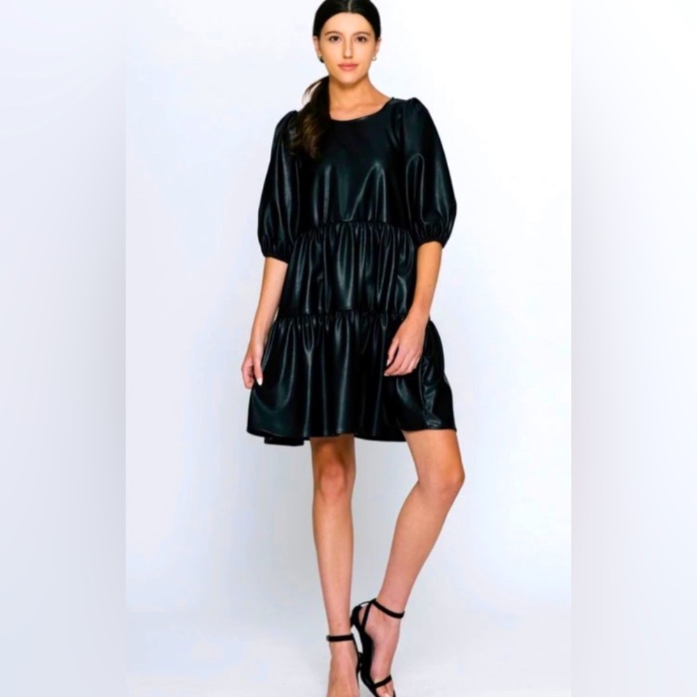 Faux Leather Black Dress - Large NWT